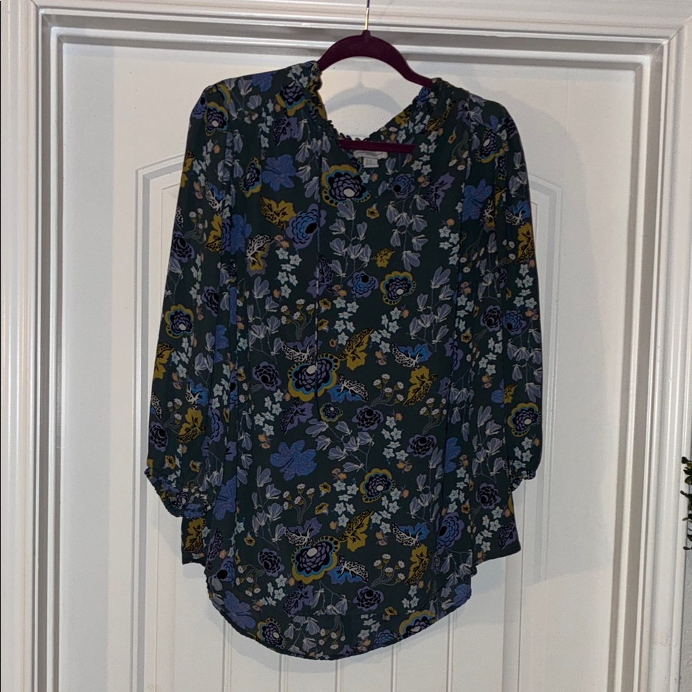 Carolina Belle Floral Blouse - Blue, Yellow, Black
